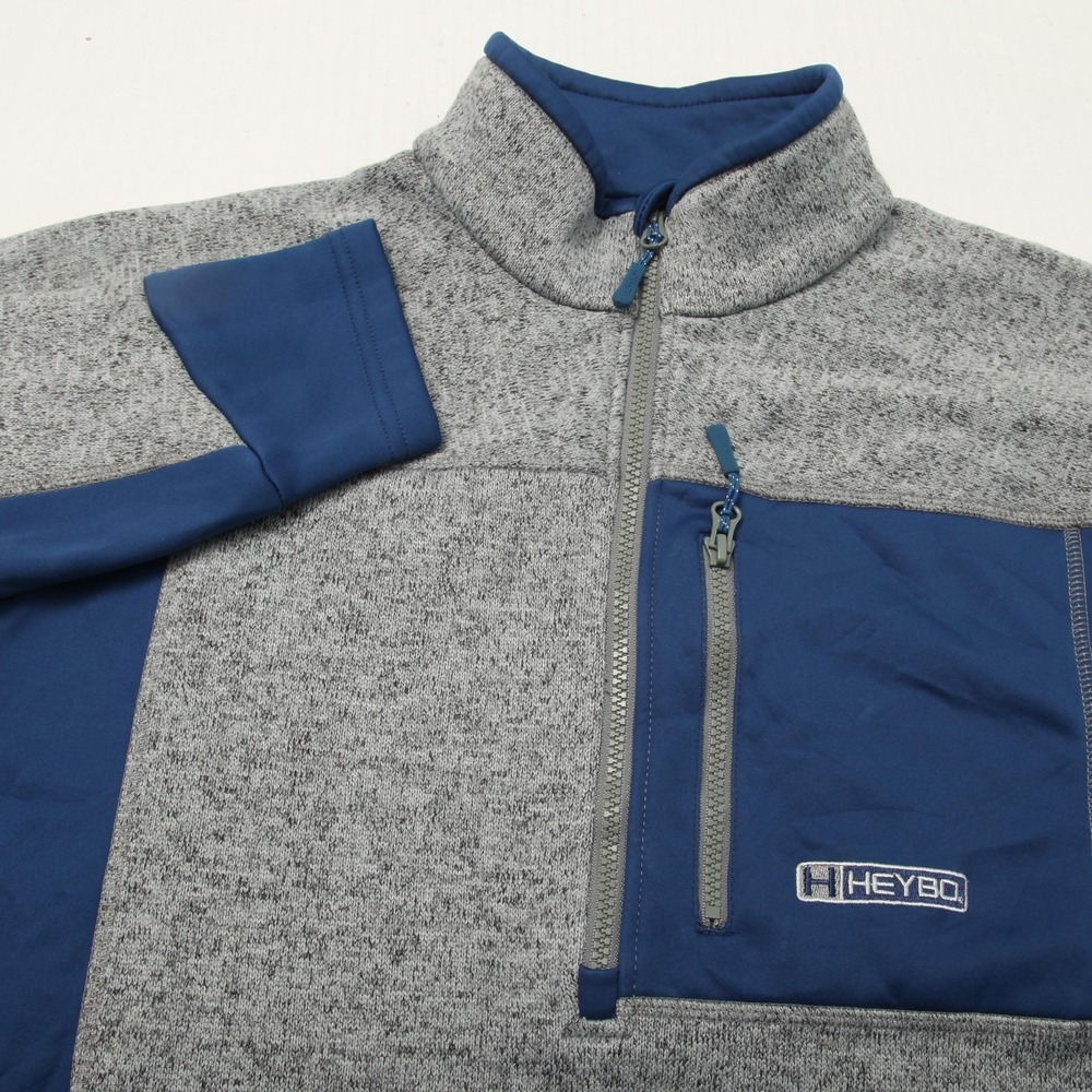HEYBO Pullover Fleece Mens Medium Gray Blue Half Zip Chest Pocket Outdoors
